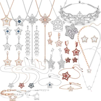 Оригинальный женский ювелирный набор, Классическое ожерелье с пятью звездами, серьги, браслет с волнами, Рождественское украшение