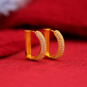 Женские серьги-кольца в форме буквы D с крошечным кристаллом, микромощеным настоящим 18-каратным золотом, модный блестящий ювелирный подарок