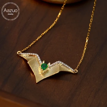 Настоящее золото Aazuo 18 Карат, Желтое золото, натуральный изумруд, Настоящие бриллианты, Милое ожерелье 