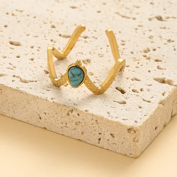 Роскошное женское геометрическое кольцо из нержавеющей стали, Винтажное Регулируемое открывающее кольцо Eturquoise, инкрустированное бисером, Вечерние ювелирные изделия, подарки