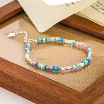 Милый Персонализированный браслет с цветными камнями для леди, аксессуары для рук, Модный Популярный дизайн, браслет из серебра 925 пробы, украшенный женской рукой