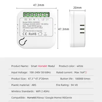 Двойная платформа Управления Для Homekit Smart Wifi Switch Удобный 2-полосный Двойной Мини-Умный Выключатель Smart Switch Modul Белого цвета