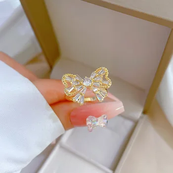 Легкое роскошное кольцо с цирконием в виде бабочки с регулируемым отверстием и простое японское кольцо для рук, парное кольцо