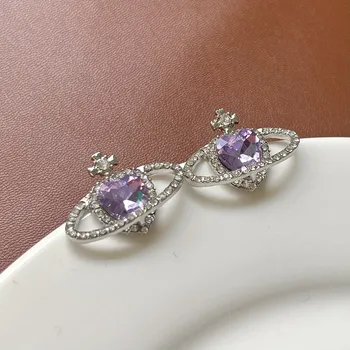 FEHOW Милые романтические Серьги-гвоздики с имитацией фиолетового хрустального сердца Planet, ожерелье, браслет для женщин, аксессуары для вечеринок