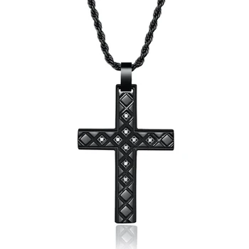 Модный Черный крест из нержавеющей стали с циркониевым камнем, Мужское ожерелье в стиле панк-рок, Ювелирный подарок для него