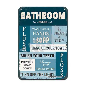Правила пользования ванной комнатой: Смывать воду, мыть руки с мылом, быть аккуратным В стиле ретро, Жестяное украшение, плакат, вывеска