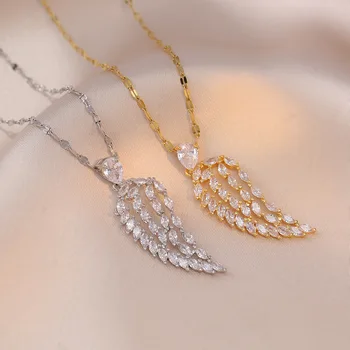 Роскошное ожерелье с крыльями Ангела для женщины, покрытое кубическим цирконием, Серебряное ожерелье с крыльями, подвеска в форме листа, Y2K, подарок для вечеринки