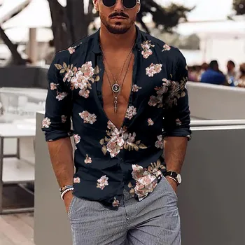 Гавайские рубашки, мужская блузка с цветочным принтом, пляжная рубашка на пуговицах для тропического отдыха, Летняя Повседневная уличная одежда, мужская одежда