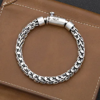 Европа и Америка S925 стерлингового серебра Властный браслет из чешуи дракона Мужской Ретро Роскошный модный персонализированный ювелирный подарок