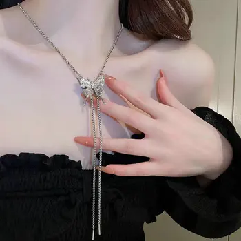Новое ожерелье с жидкой бабочкой Y2K, женское легкое роскошное ожерелье в стиле панк с длинной цепочкой на ключице, модные украшения, вечерние ожерелья