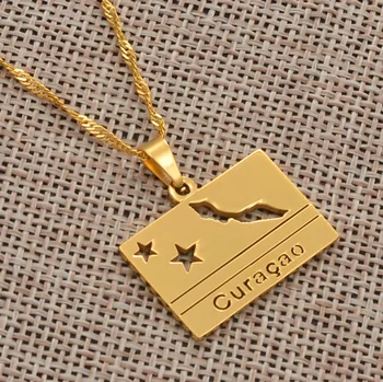 Пользовательское название, минималистичное прямоугольное ожерелье с картой Кюрасао, 18-Каратный позолоченный кулон с флагом Кюрасао, подарок для него, ее мамы, папы