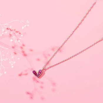 Серебро 925 Пробы, Милые романтические ожерелья с подвеской в виде сердца из шпинели в Корейском стиле, Женское Розовое ожерелье с любовью, Подарки на Годовщину свадьбы