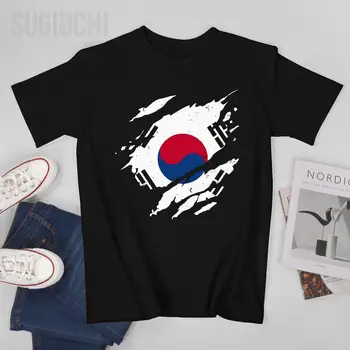 Мужчины Гордятся Южнокорейской Порванной Корейской Футболкой Тройники С круглым вырезом Футболки Женщины Мальчики 100% Хлопок Короткая Футболка Унисекс Нация