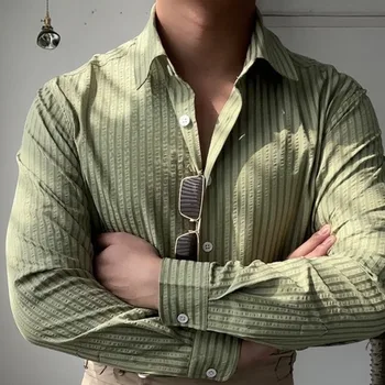 Мужская тонкая повседневная деловая рубашка в британскую повседневную полоску с длинным рукавом Camisa Social Masculina