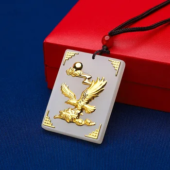 Сертифицированный HOYON подлинный AU999 Чистое желтое золото Натуральный нефрит Бренд Ambitious Eagles Подвеска для мужского ожерелья Ювелирные изделия Подарки