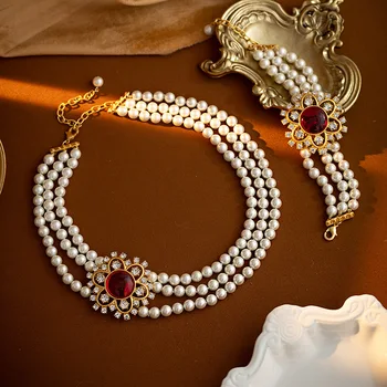 Жемчужное ожерелье в стиле ретро, женская легкая роскошь, ощущение атмосферы, Элегантная многослойная средневековая цепочка для ключиц