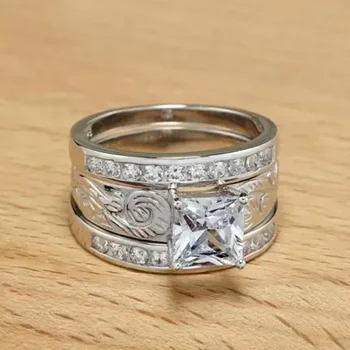Обручальные кольца с квадратным цирконом европейской огранки Princess для женщин, винтажные обручальные кольца для новобрачных золотого и серебряного цветов, день рождения CZ