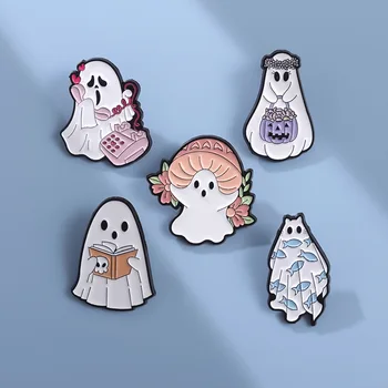 Милые булавки с призрачной эмалью, изготовленные на заказ на Хэллоуин, Жуткие броши с привидениями, значки на лацканах, Мультяшные забавные украшения, подарок для друзей-детей