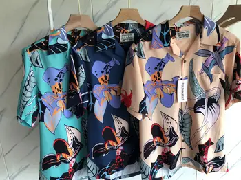 Высочайшее Качество
 Wacko Maria Hawaii Пляжные Повседневные рубашки с коротким рукавом и лацканами Для мужчин и женщин, высококачественные рубашки с цветочным принтом, технологичная одежда