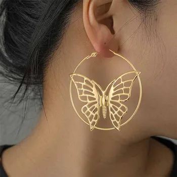 Серьги-бабочки с преувеличенными полыми серьгами-бабочками для девочек с золотым, серебряным покрытием, модные ювелирные изделия, горячая распродажа, подарок для вечеринки 2023, Новый стиль