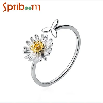 Кольцо с цветком маргаритки, регулируемое отверстие, Серебристый цвет, Маленькие свежие кольца на указательный палец для женщин, Эстетические украшения, подарки подругам.
