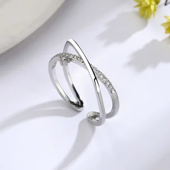 Корейское кольцо с цирконием; Индивидуальное Кольцо с перекрестным открытием; Регулируемые кольца для пальцев для женщин; Модные Украшения серебряного цвета; Аксессуары для вечеринки; Подарок