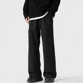 Брюки-карго Мужские негабаритные Модные повседневные брюки с карманами в стиле ретро, мужская Японская уличная одежда в стиле хип-хоп, свободные широкие брюки, мужские брюки
