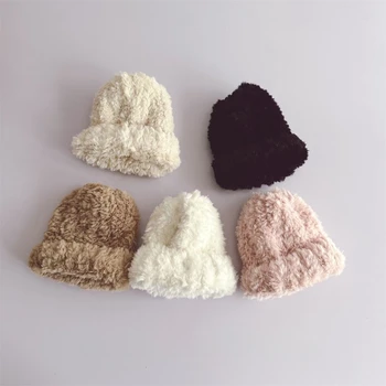 Зимняя детская теплая длинная шерстяная шляпа с фигурными полями, модные мягкие вязаные однотонные шапки.