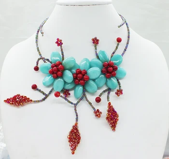 Очарование!!!!!! ожерелье с плетеным цветком из натурального камня 20