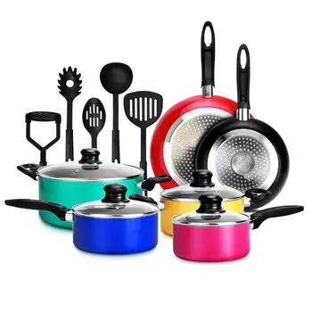 Набор посуды NutriChef из 15 предметов, кастрюли и сковородки, Набор посуды с антипригарным покрытием