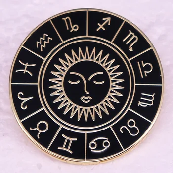 Колесо Зодиака Sun S Этот продукт поможет вам лучше понять себя и других, узнав о 12 знаках, Эмалированная булавка
