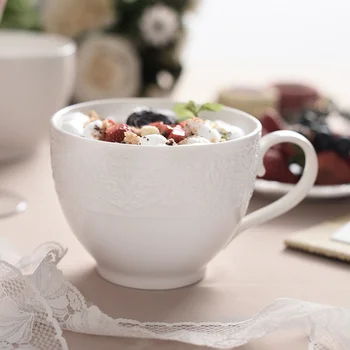 Креативная рельефная чашка, керамическая кружка, хлопья, йогурт, чашка для завтрака, круглая белая подарочная чашка