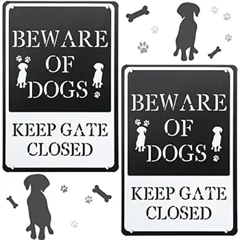 Остерегайтесь знака собаки, забавного предупреждающего декора, Собаки Держат ворота закрытыми, металлических жестяных знаков без ржавчины для забора, газона, сада, двора