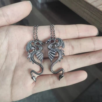 Ожерелье с парными подвесками в виде Двукрылого дракона в готическом стиле, подходящее ожерелье, подарок старинных ювелирных изделий