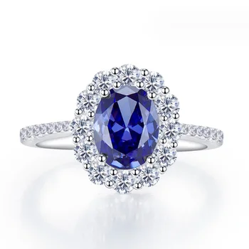 Простое кольцо из стерлингового серебра 925 пробы с темно-синим цирконом в оправе White CZ Для женщин, изысканные ювелирные изделия, Свадебный подарок для новобрачных R78