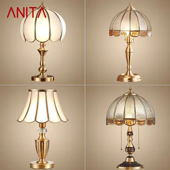 ANITA Brass Настольные Лампы LED Современная Европейская Креативная Роскошная Стеклянная Медная Настольная Лампа Для Дома Гостиной Кабинета Спальни