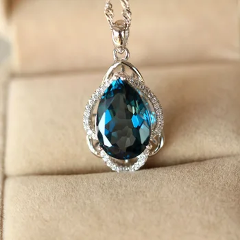 YangFx Серебристый цвет, высококачественная Благородная чернильно-синяя имитация натурального топаза, подвеска из красочного драгоценного камня, ювелирные изделия в женском стиле.