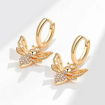 Роскошные серьги-кольца с циркониевой пчелой для женщин, девочек, свадебных модных ювелирных изделий, подарок eh357