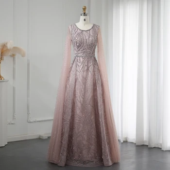 Шарон Саид Элегантное Дубайское розовое вечернее платье с рукавами-накидками для женщин 2023 Свадебная вечеринка Арабское вечернее платье платье для выпускного вечера SS002