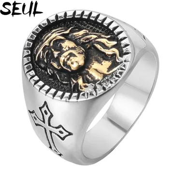 Сын Бога Иисуса, Религиозный Крест, мужские кольца из нержавеющей стали, модный панк-амулет для парня-мужчины, ювелирные изделия, Креативный подарок