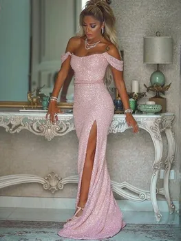 Розовые платья для выпускного вечера, расшитые блестками и бисером, длинные вечерние платья 
