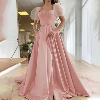 Лилия С пышными рукавами Розовое платье для особых случаев Трапециевидное вечернее платье на пуговицах с длинным рукавом vestidos de fiesta