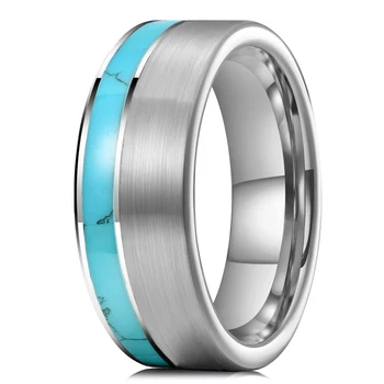 Модное мужское обручальное кольцо из титана толщиной 8 мм с синим цирконом в центре, кольца из нержавеющей стали с матовой отделкой, мужские обручальные кольца, ювелирные изделия