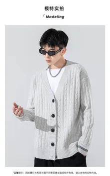 Кардиган-свитер, мужская Осенняя Новая Свободная трикотажная рубашка от модного бренда Couple, мужская повседневная рубашка с утолщенным низом и круглым вырезом.