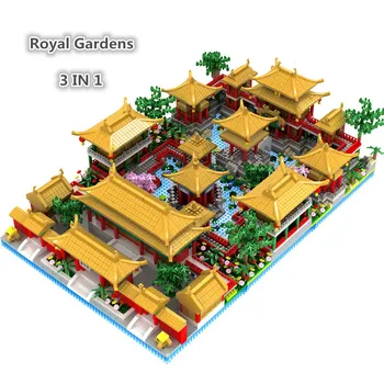 Городское творчество 3 В 1, Китайское крыло, Королевские сады, Строительные блоки, Архитектурные кирпичи YuanMingYuan, Детские игрушки, Рождественский подарок