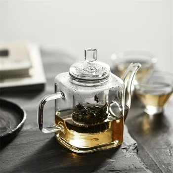 Чайник ручной работы из термостойкого квадратного стекла в японском стиле С фильтром-вкладышем, чайник для кипячения цветочного чая Kung FuTea Set Teaware