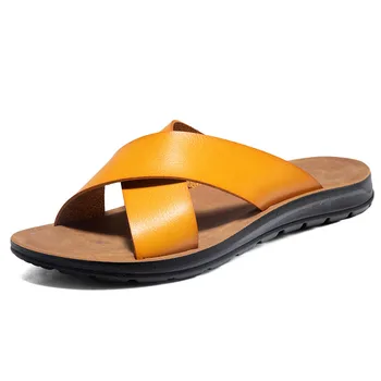 Мужские тапочки, Лето 2023, пляжные повседневные сандалии большого размера, трендовая мужская обувь на плоской подошве, Нескользящая Удобная обувь