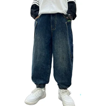 Джинсы для мальчика, джинсы с буквенным рисунком, повседневные джинсы для мальчиков, детская весенне-осенняя одежда 6, 8, 10, 12, 14