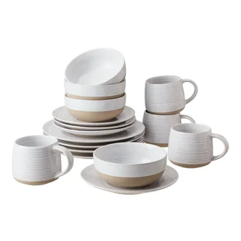 - Abott Белый Круглый керамический набор посуды из 16 предметов, Посуда для здоровья и безопасности