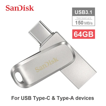 SanDisk 64GB Ultra Dual Drive Luxe флэш-накопитель USB Type-C Металлический Тип A 2 в 1 OTG USB3.1Gen 1 флэш-накопитель 64gb SDDDC4